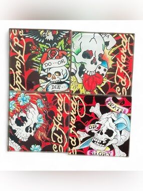 Ed Hardy Skull Tile Coasters in Black, Red, White, Green, Blue
